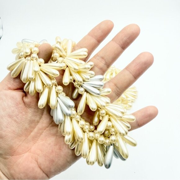 Vintage Wedding Hair Accessory Bracelet Kidney Shaped Faux Pearls Sets - Picture 4 of 10